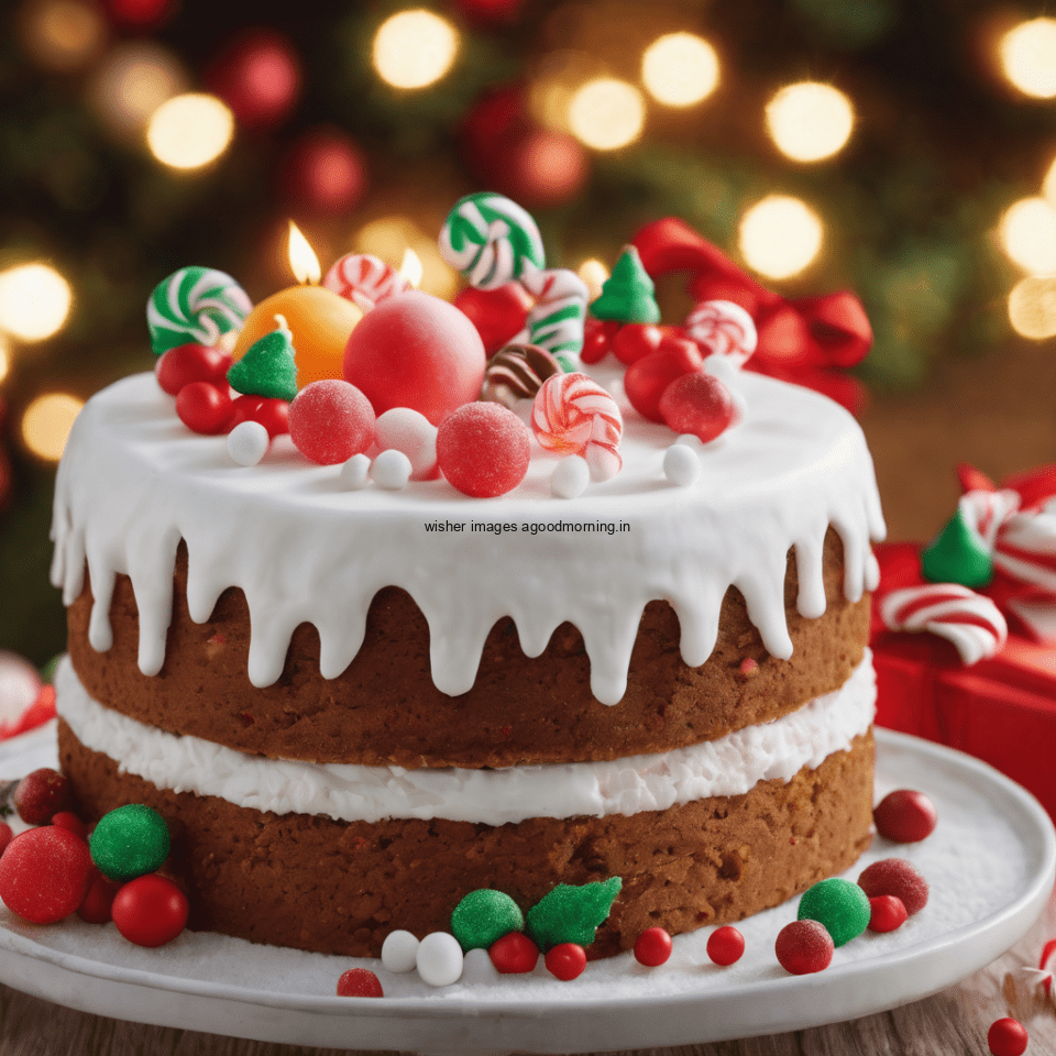 merry christmas eve images with santa cake and candy many lights ()