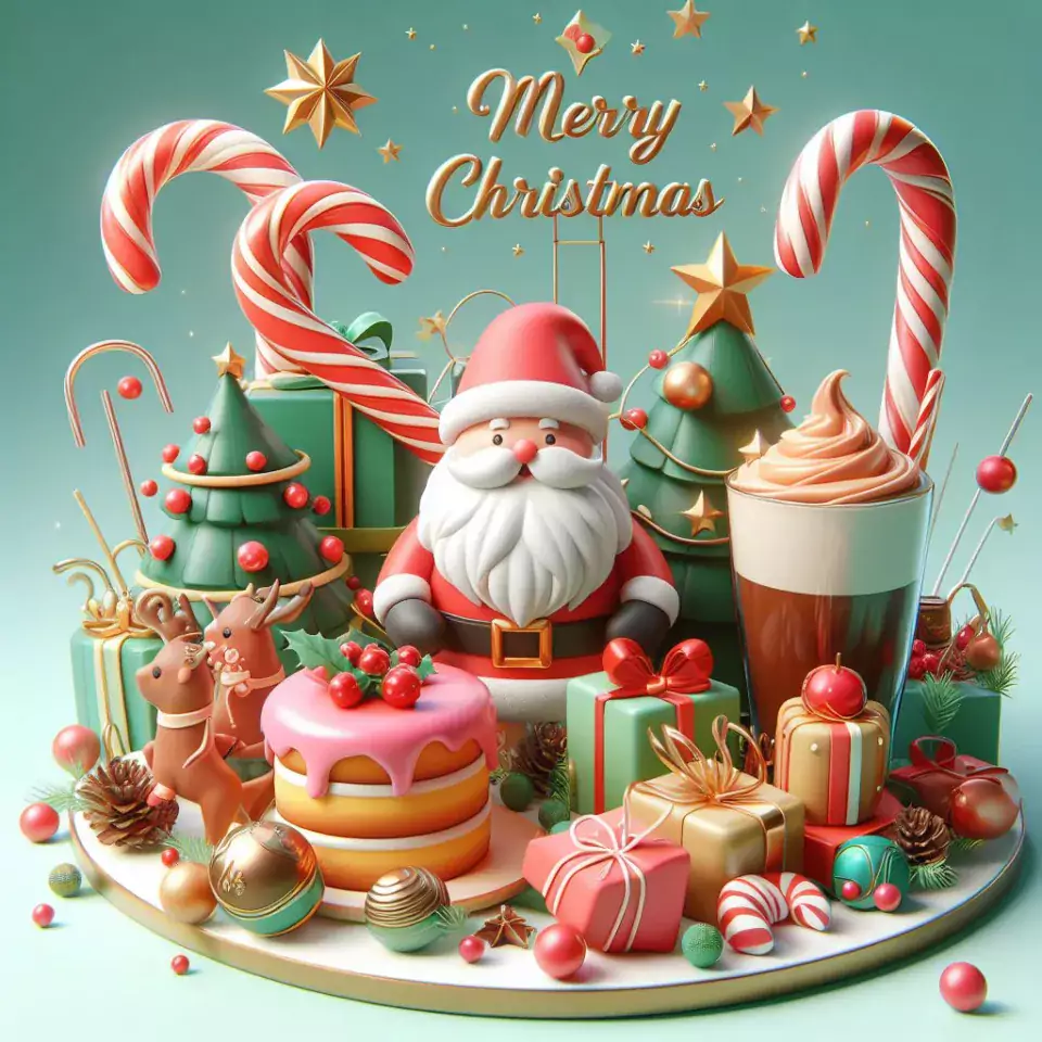 merry christmas eve images with santa cake and candy many lights ()