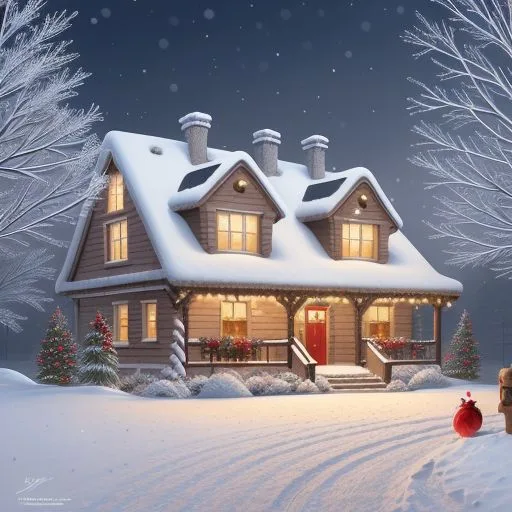 merry christmas images with snow housewith trees and night life ()