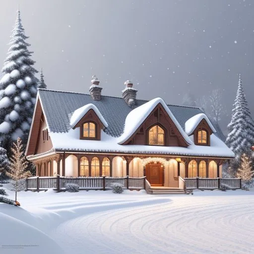 merry christmas images with snow housewith trees and night life ()