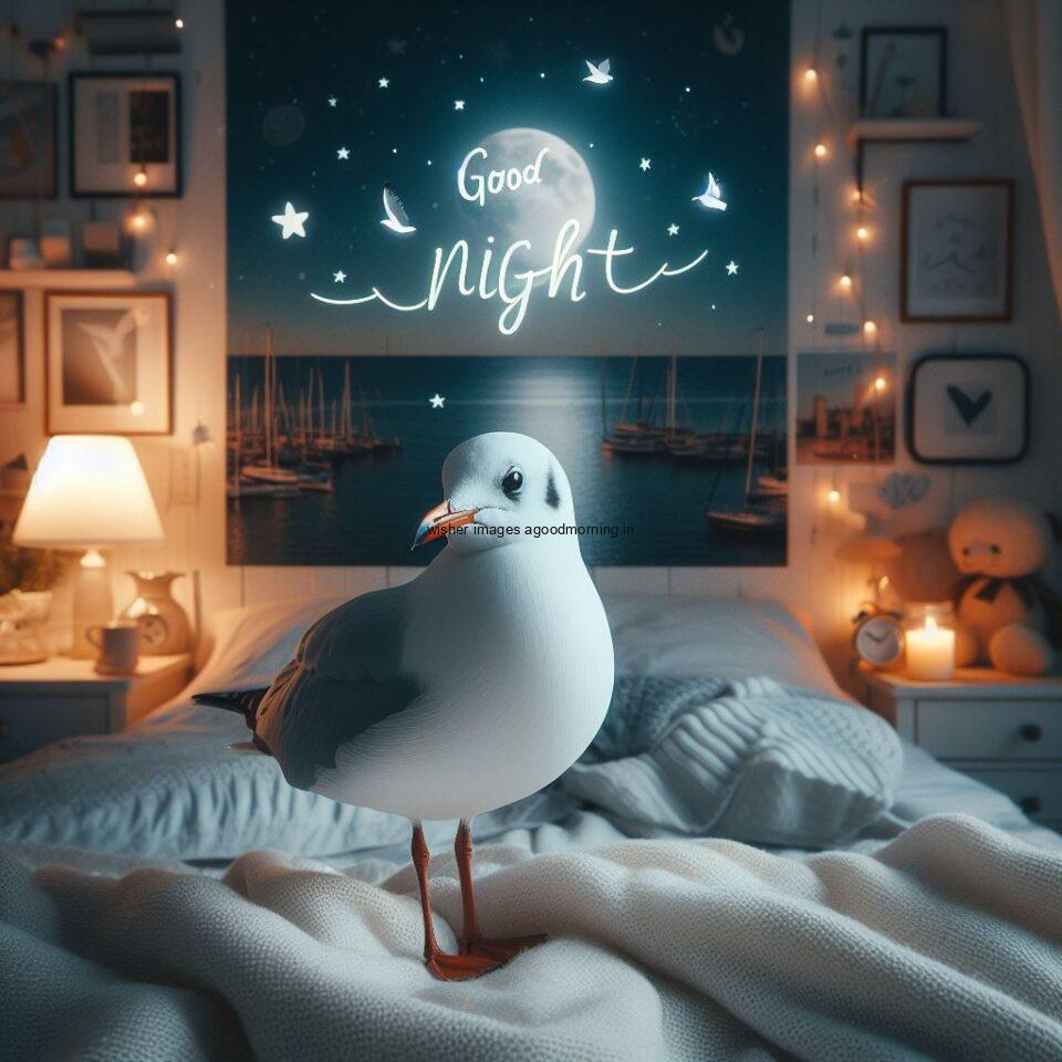 night goose is seating in the room with star good night images quotes text is placed night vibes