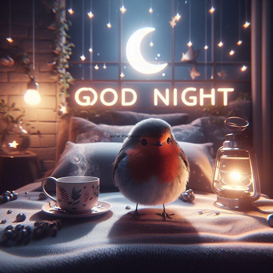 nightingale is seating in the room with star good night images quotes text is placed night vibes