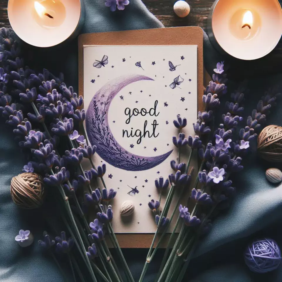 purple little Good Night images with moons decors with beautiful background blur effect