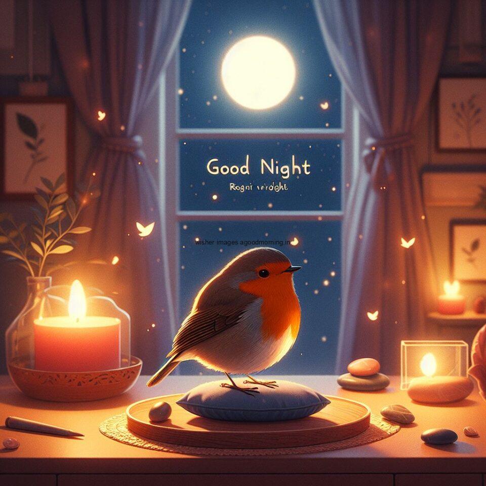 robin is seating in the room room with star good night images quotes text is placed night vibes