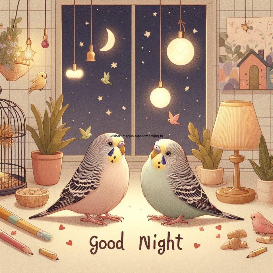 two robin is seating in the room with star good night images quotes text is placed night vibes