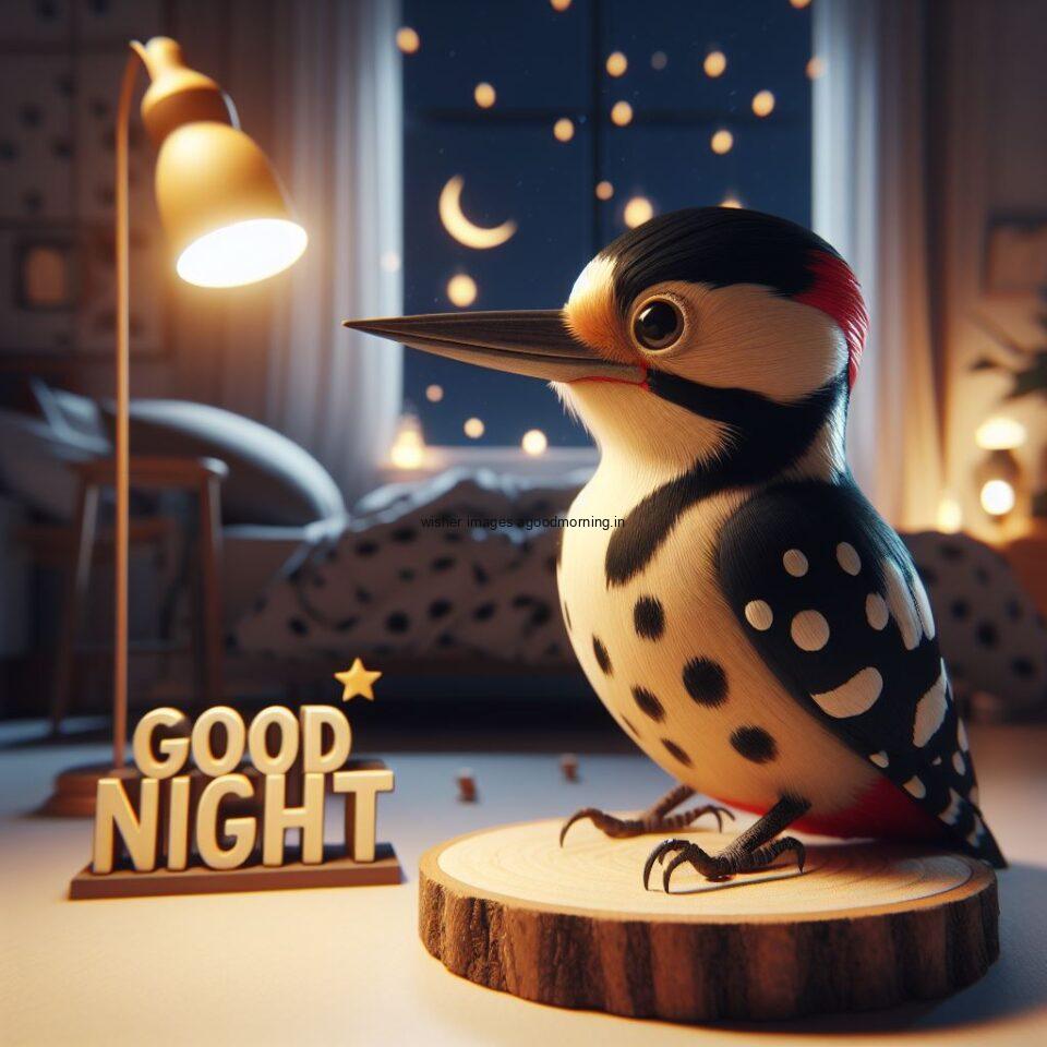 woodpecker is seating lamp in the room with star good night images quotes text is placed night vibes