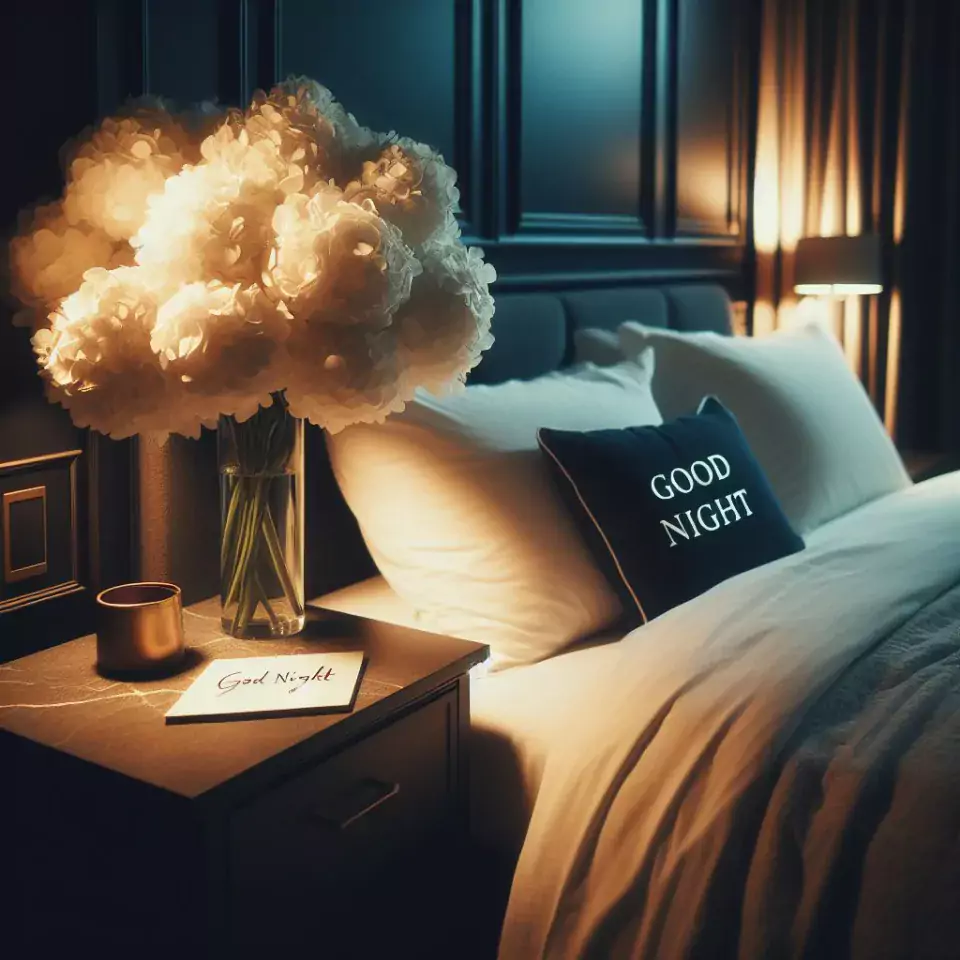 Good Night images with night vibes beautiful bad room with romantic vibes love images with rose & flowers ()