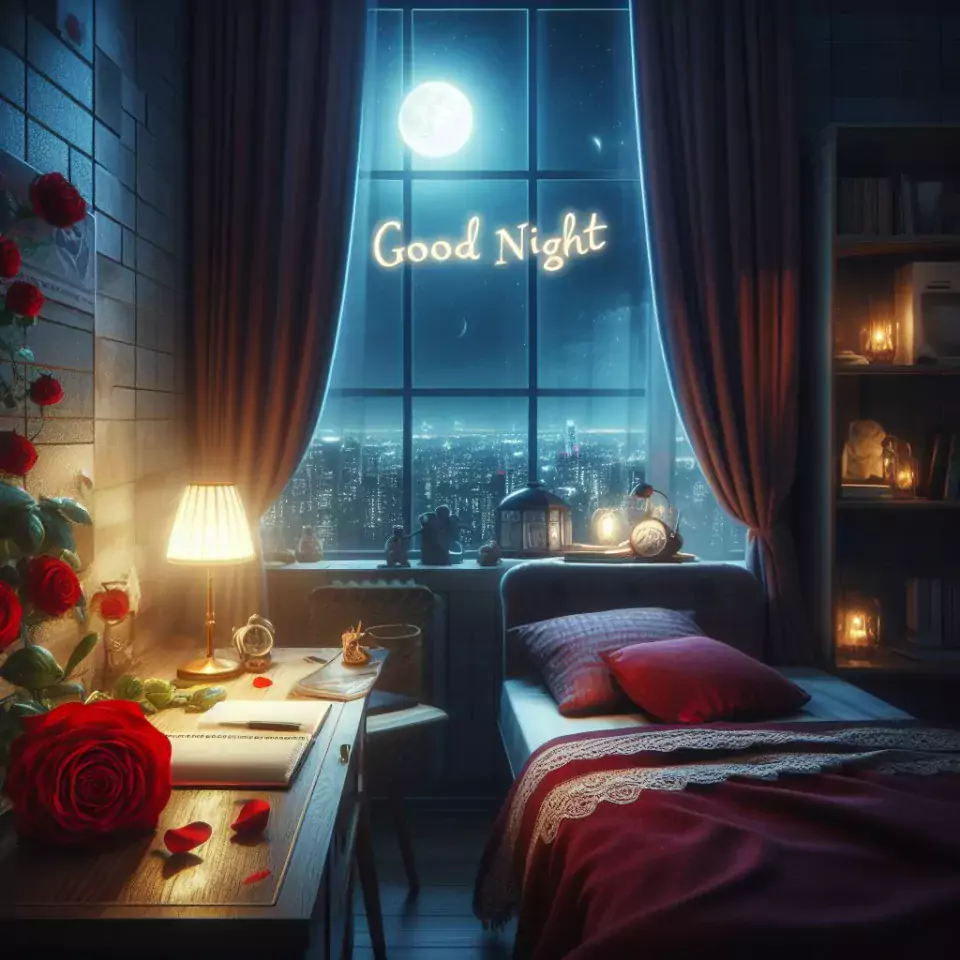 Good Night images with night vibes beautiful bad room with romantic vibes love images with rose & flowers ()