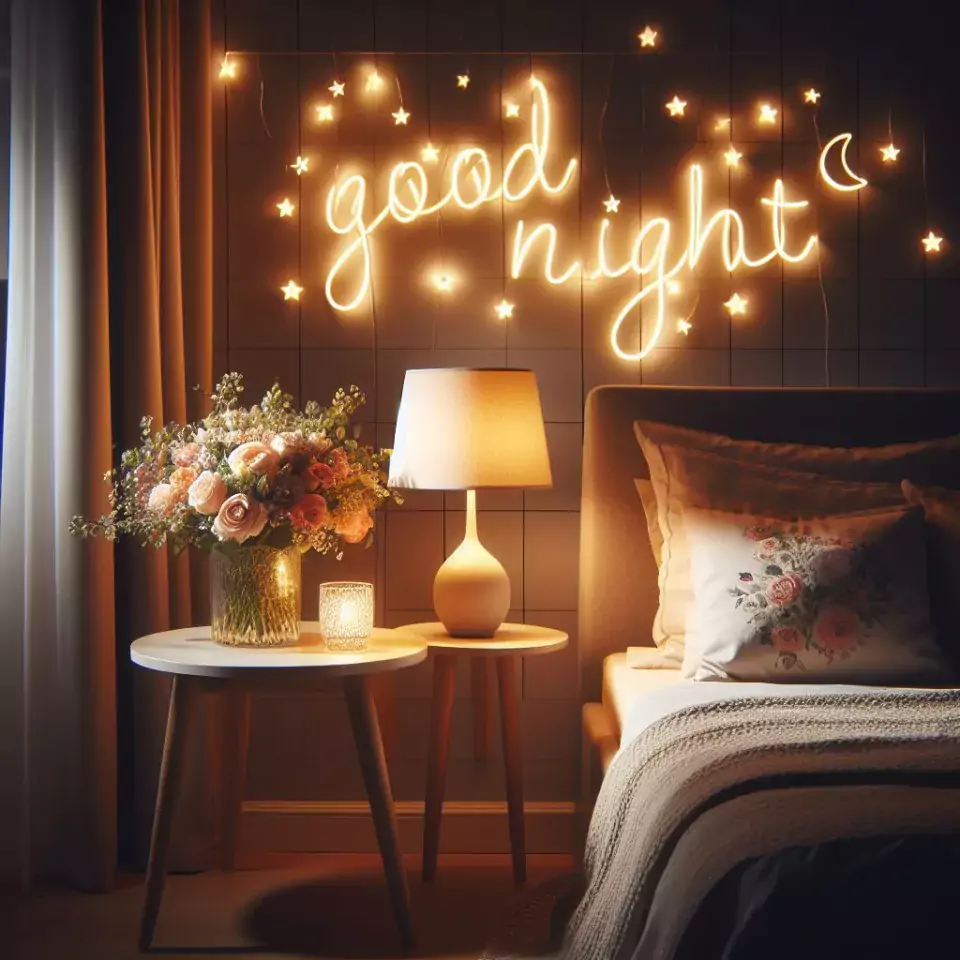 Good Night images with night vibes beautiful bad room with romantic vibes love images with rose & flowers ()