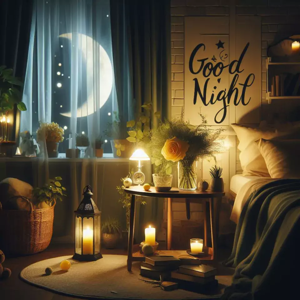 Good Night images with night vibes beautiful bad room with romantic vibes love images with rose & flowers ()