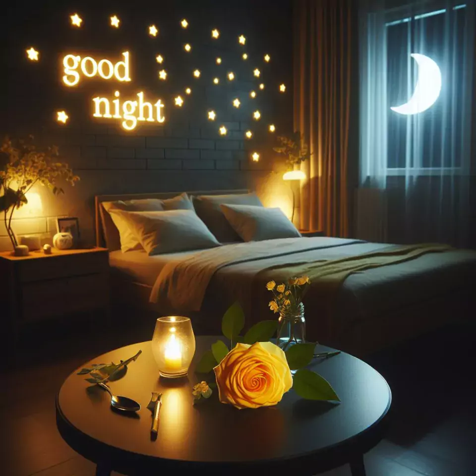 Good Night images with night vibes beautiful bad room with romantic vibes love images with rose & flowers ()