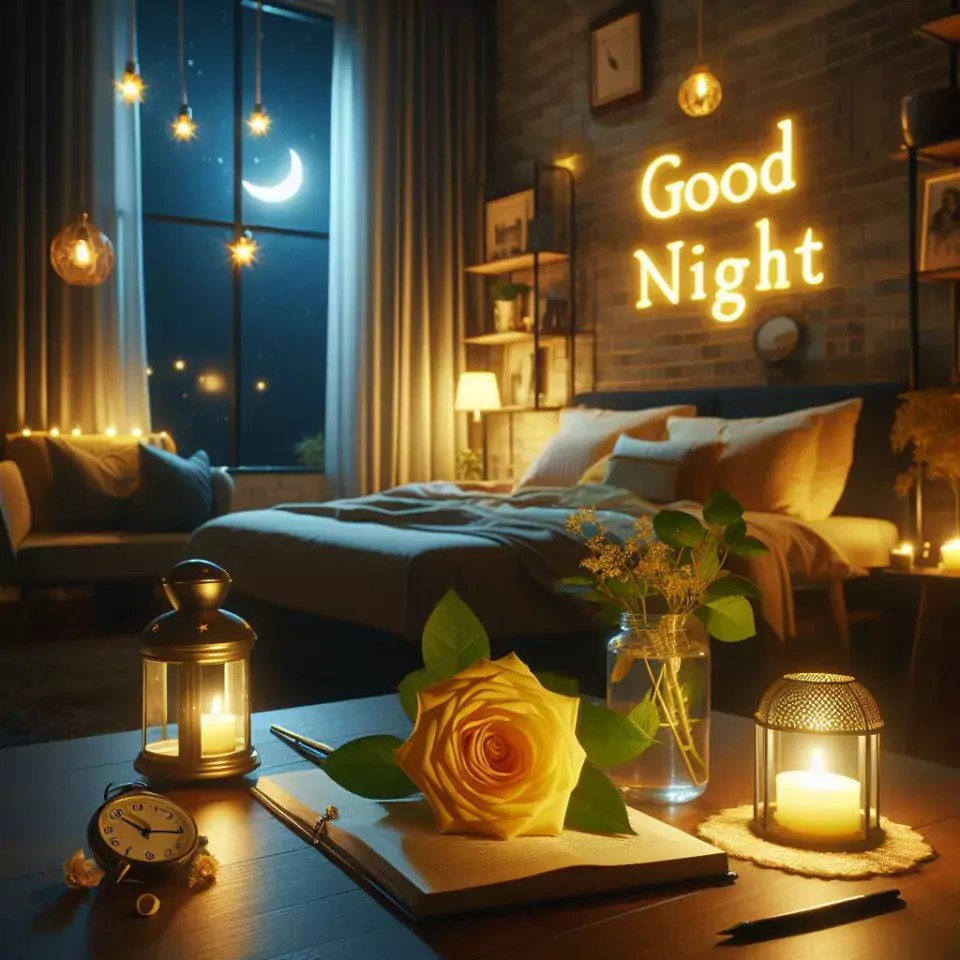 Good Night images with night vibes beautiful bad room with romantic vibes love images with rose & flowers ()