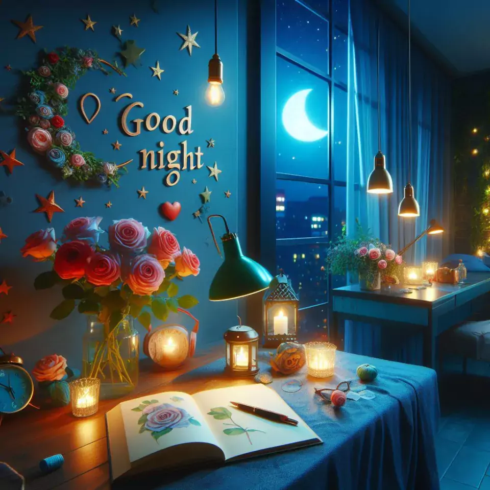 Good Night images with night vibes beautiful bad room with romantic vibes love images with rose & flowers ()