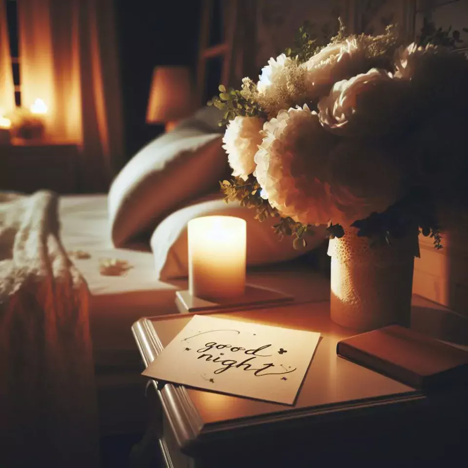 Good Night images with night vibes beautiful bad room with romantic vibes love images with rose & flowers ()