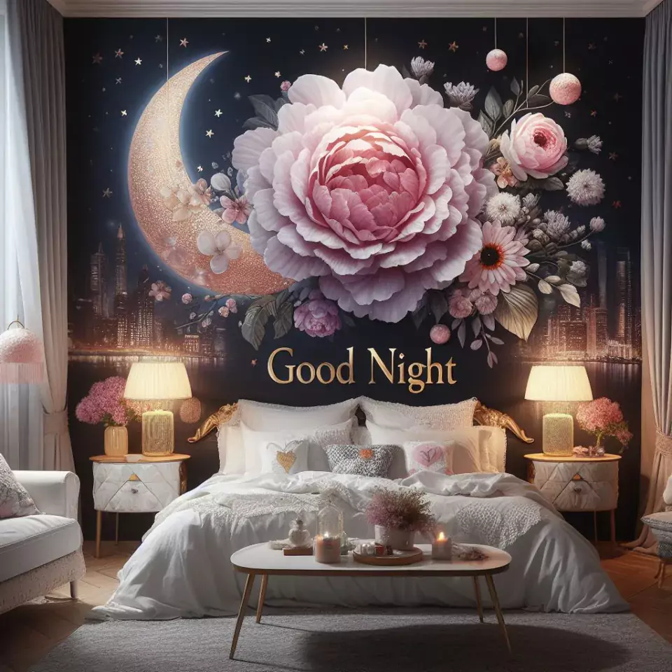 Good Night images with night vibes beautiful bad room with romantic vibes love images with rose & flowers ()