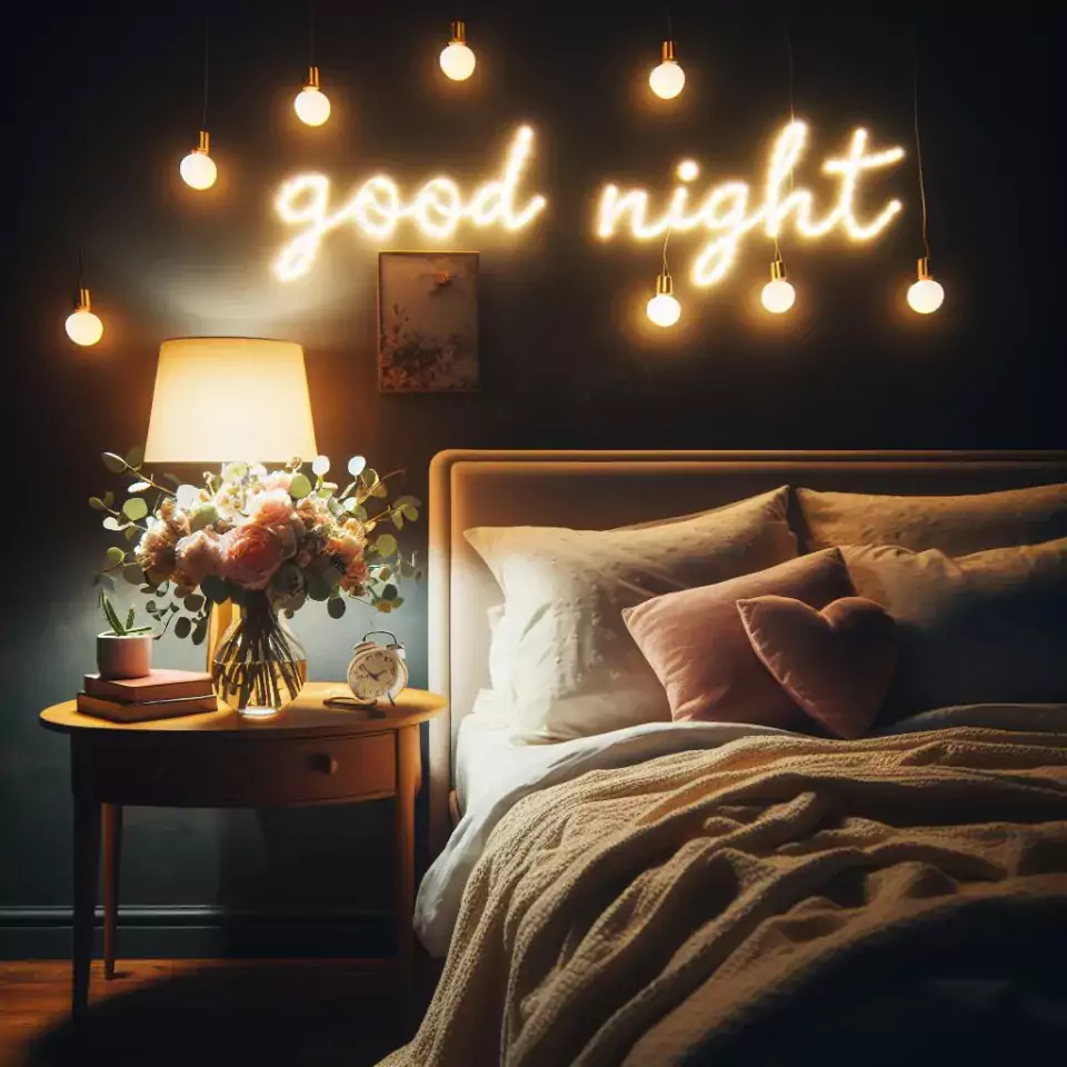 Good Night images with night vibes beautiful bad room with romantic vibes love images with rose & flowers ()