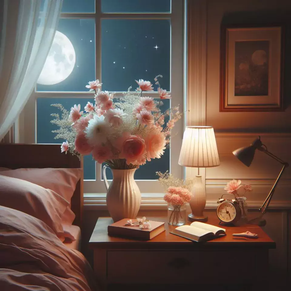 Good Night images with night vibes beautiful bad room with romantic vibes love images with rose & flowers ()