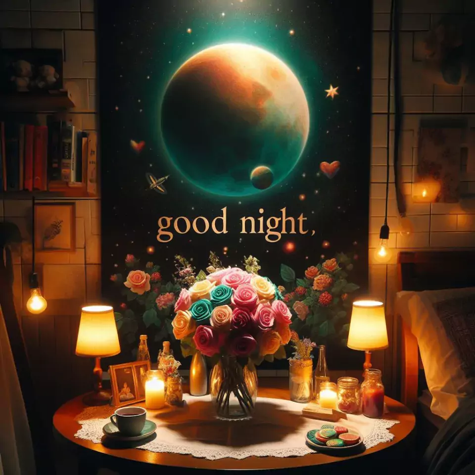 Good Night images with night vibes beautiful bad room with romantic vibes love images with rose & flowers ()