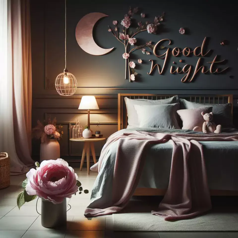 Good Night images with night vibes beautiful bad room with romantic vibes love images with rose & flowers ()