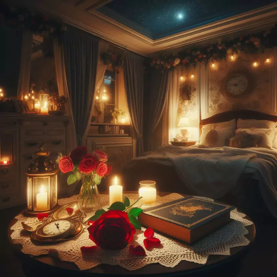 Good Night images with night vibes beautiful bad room with romantic vibes love images with rose & flowers ()