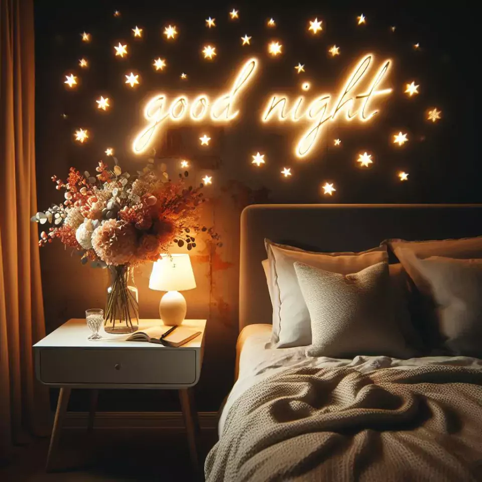 Good Night images with night vibes beautiful bad room with romantic vibes love images with rose & flowers ()