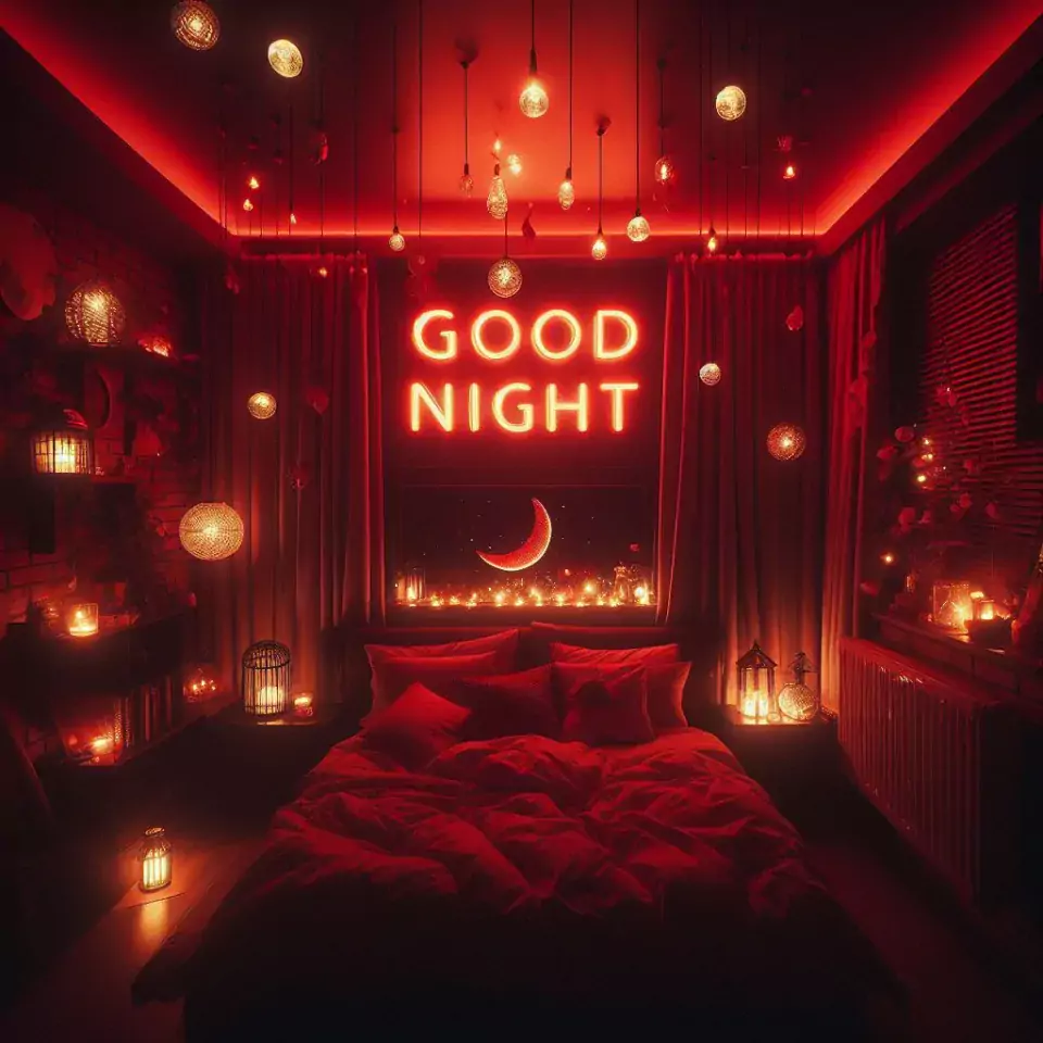 Good Night images with night vibes beautiful bad room with romantic vibes love images with rose & flowers ()