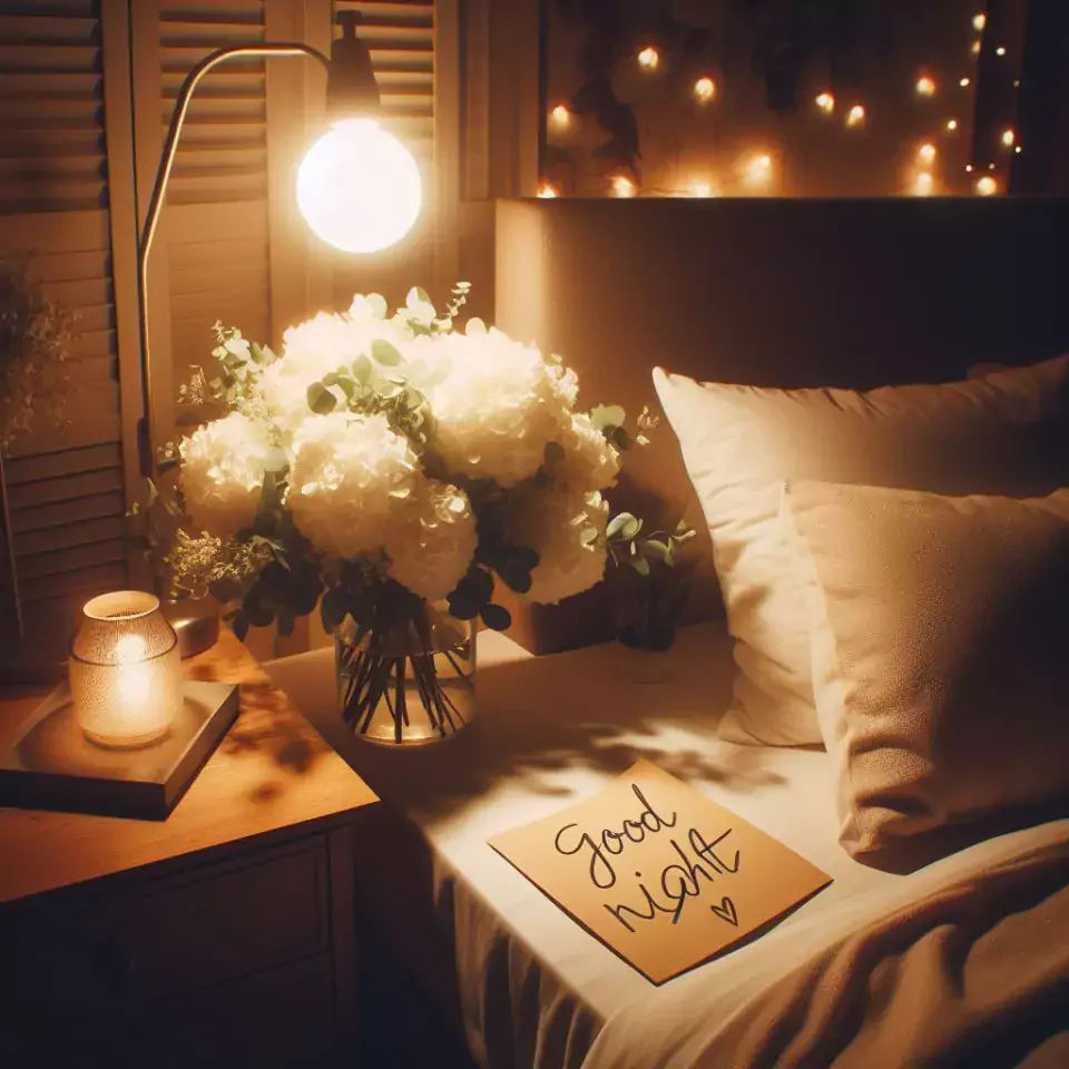 Good Night images with night vibes beautiful bad room with romantic vibes love images with rose & flowers ()