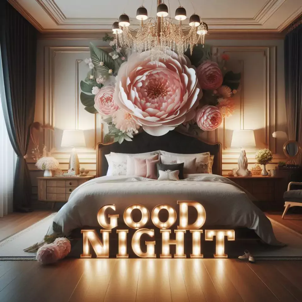 Good Night images with night vibes beautiful bad room with romantic vibes love images with rose & flowers ()