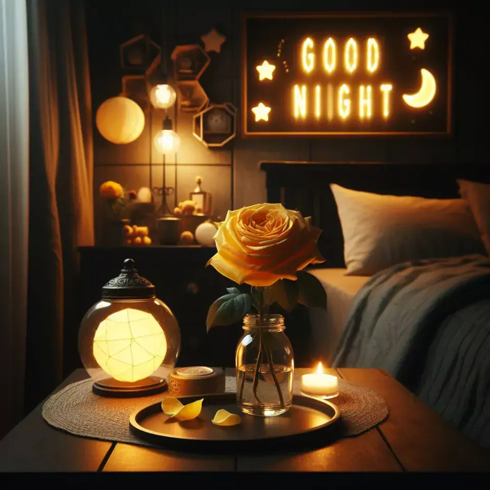 Good Night images with night vibes beautiful bad room with romantic vibes love images with rose & flowers ()