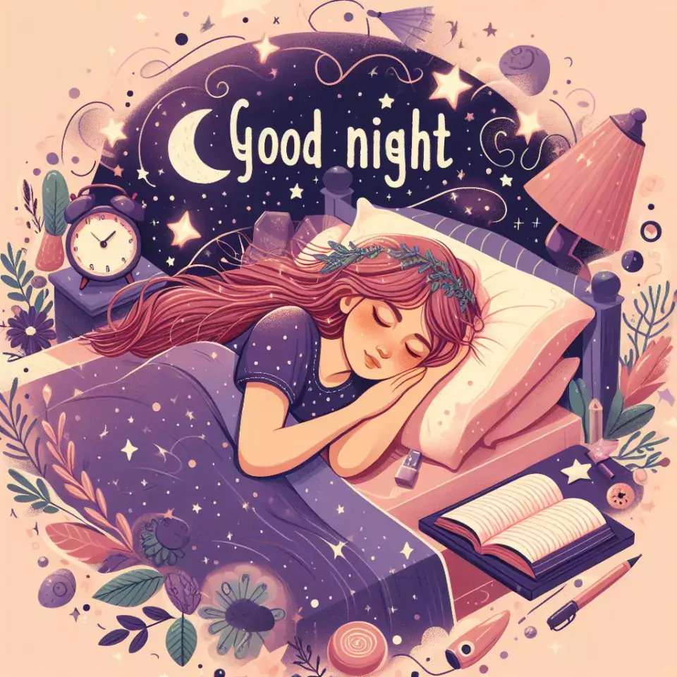 HD Good Night images star sleeping night vibes with warm sleep star girl baby flowers night ()