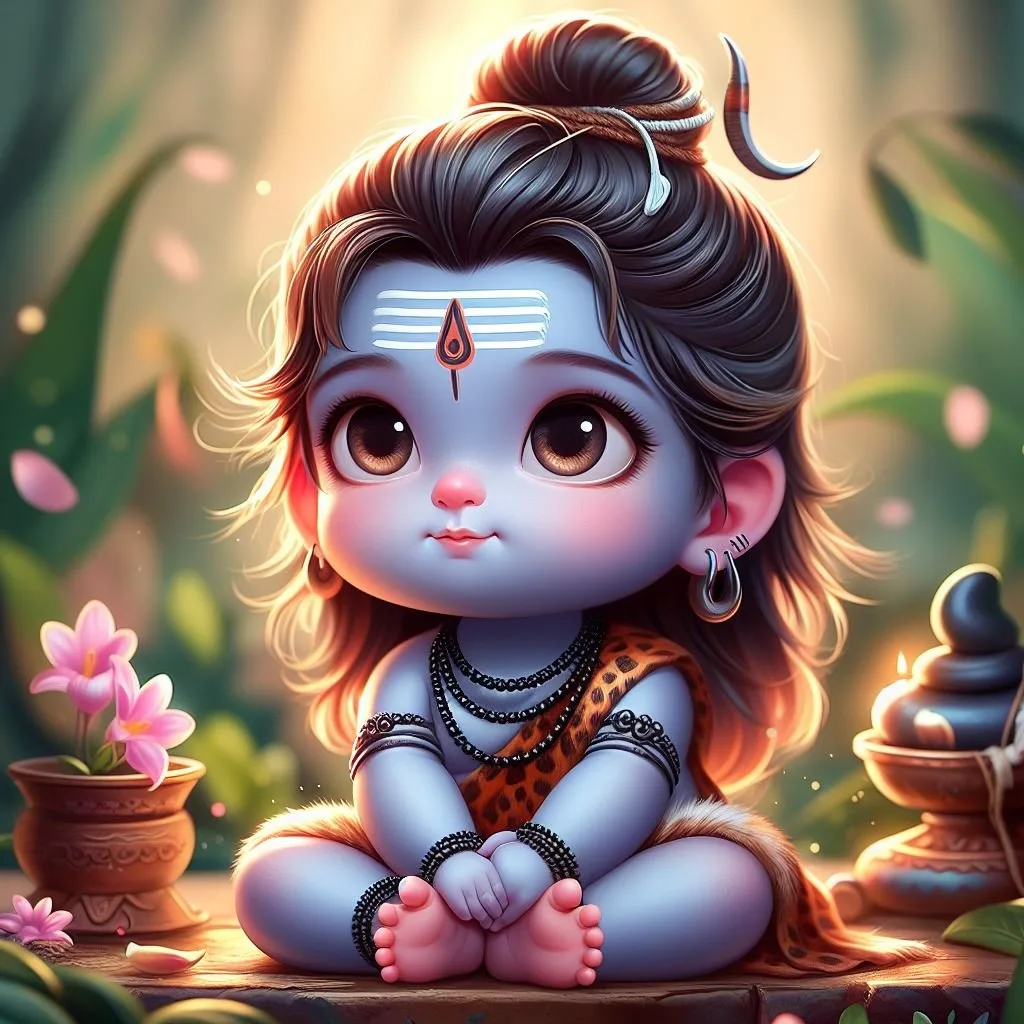 cute Baby Lord Shiva sitting picture Art created by AI technology image ()