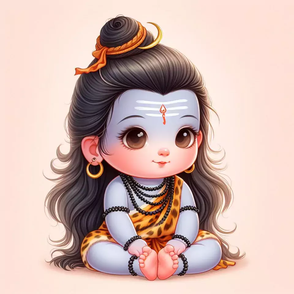 cute Baby Lord Shiva sitting picture Art created by AI technology image ()