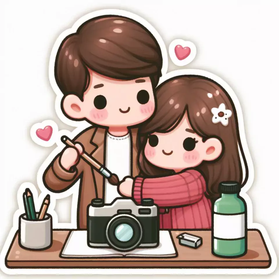 cute couple stickers with white background and kissing & hug HD printable stickers images ()