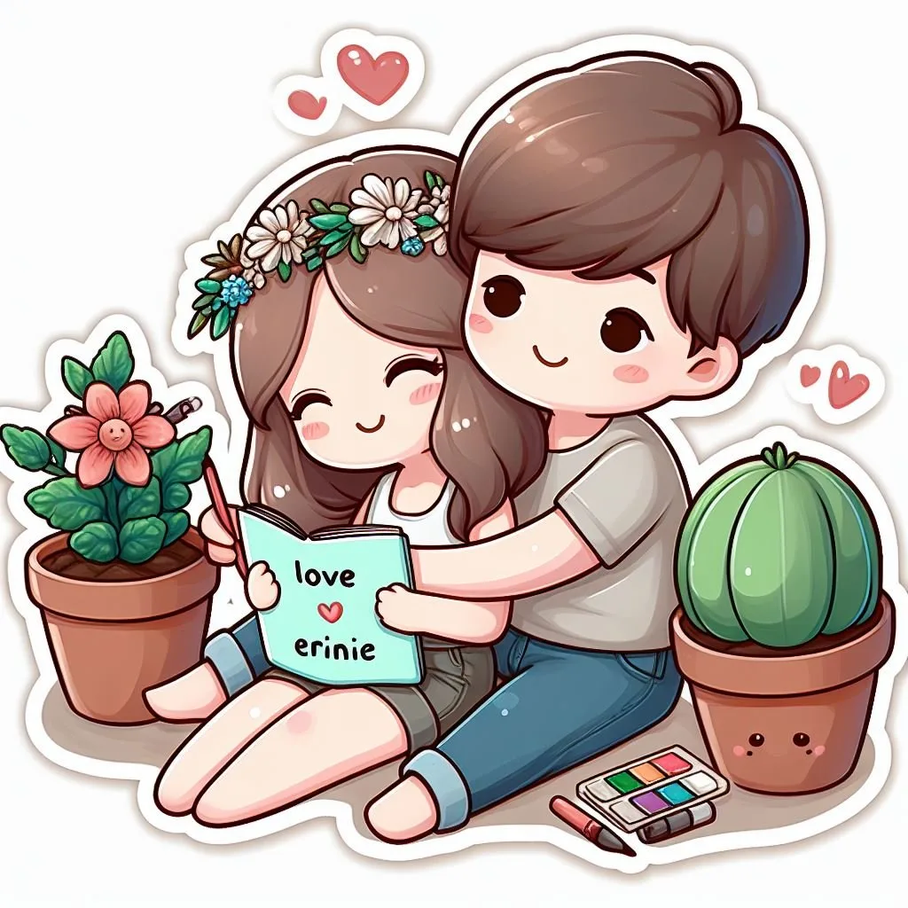 cute couple stickers with white background and kissing & hug HD printable stickers images ()