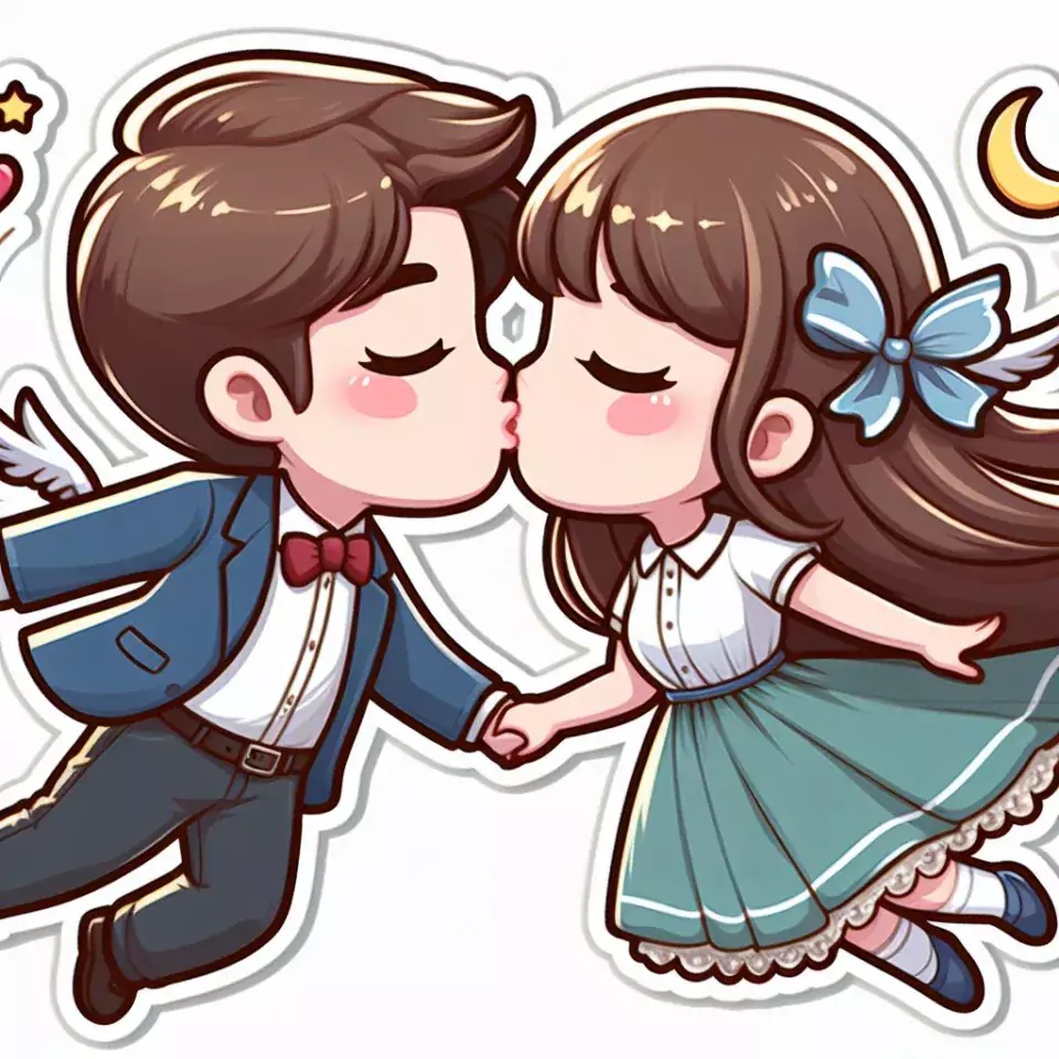 cute couple stickers with white background and kissing & hug HD printable stickers images ()