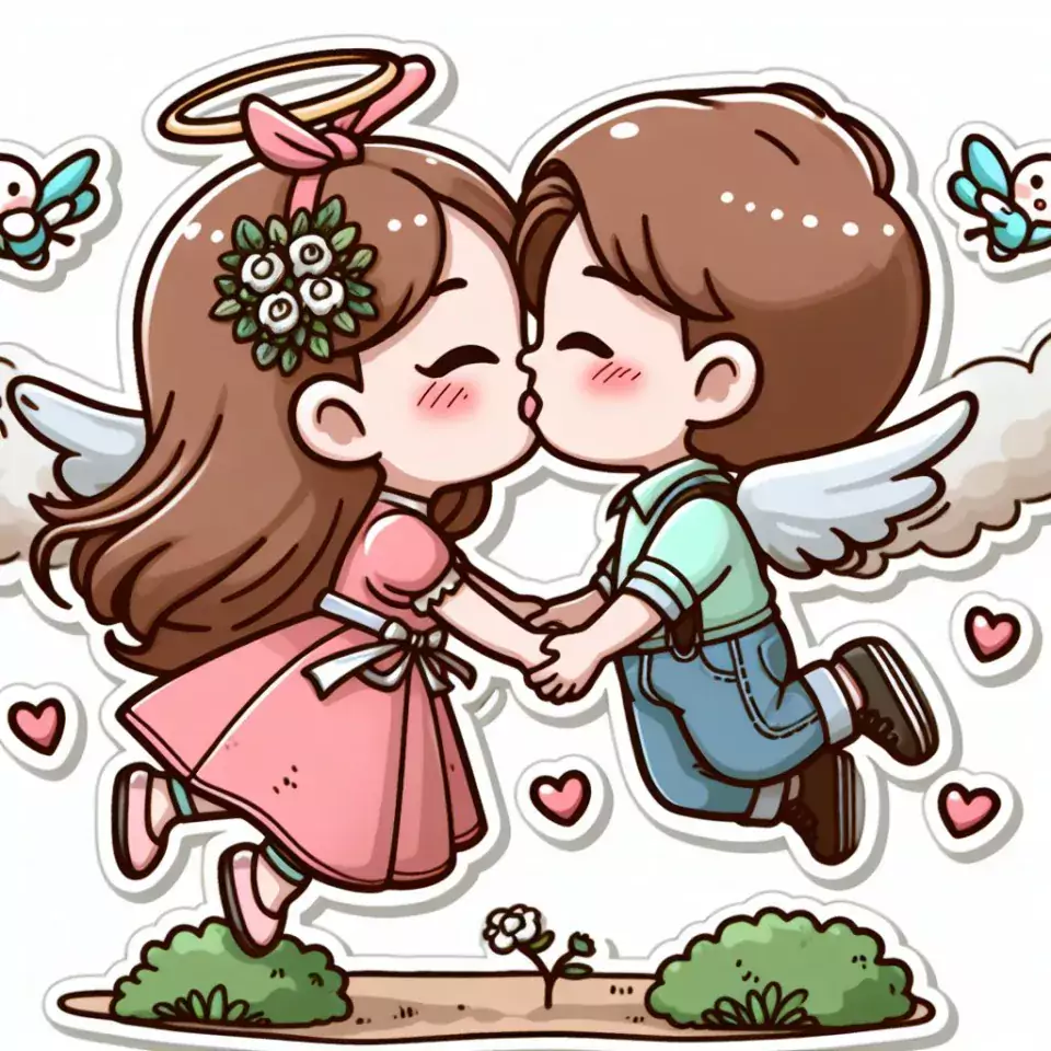 cute couple stickers with white background and kissing & hug HD printable stickers images ()