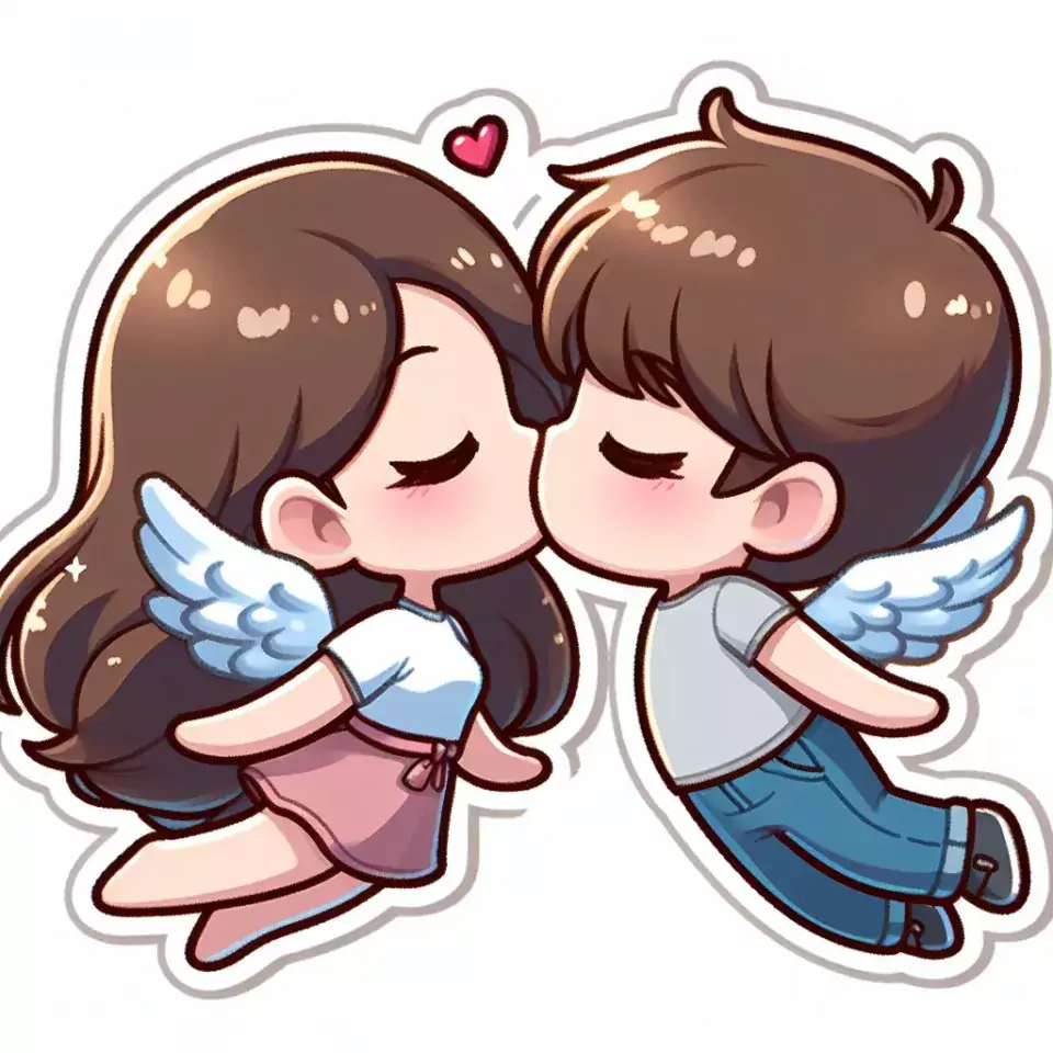 cute couple stickers with white background and kissing & hug HD printable stickers images ()