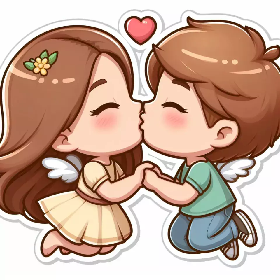 cute couple stickers with white background and kissing & hug HD printable stickers images ()