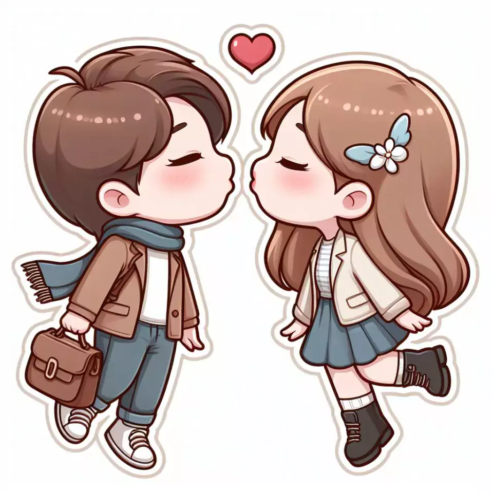 cute couple stickers with white background and kissing & hug HD printable stickers images ()