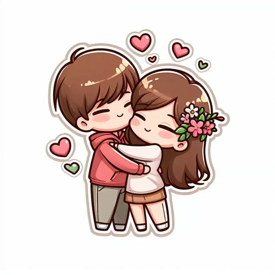 cute couple stickers with white background and kissing & hug HD printable stickers images ()