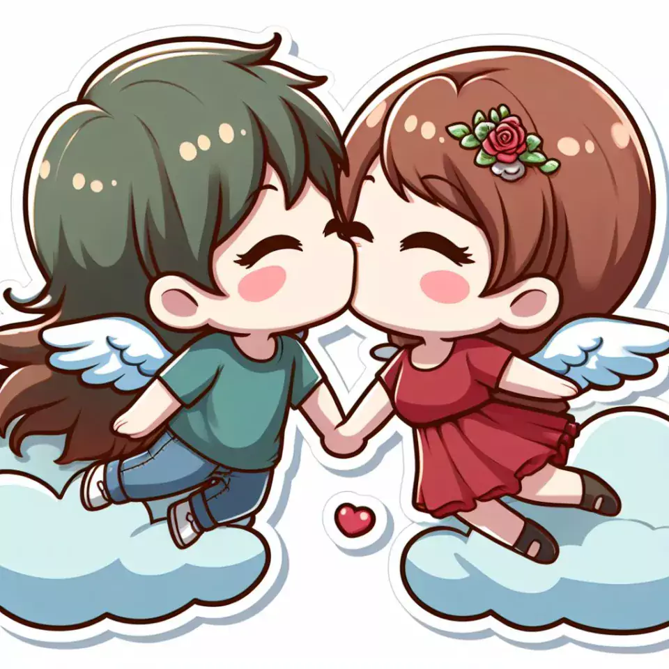 cute couple stickers with white background and kissing & hug HD printable stickers images ()