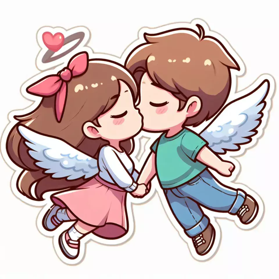 cute couple stickers with white background and kissing & hug HD printable stickers images ()