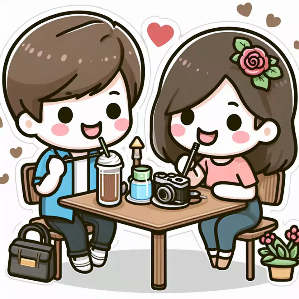 cute couple stickers with white background and kissing & hug HD printable stickers images ()