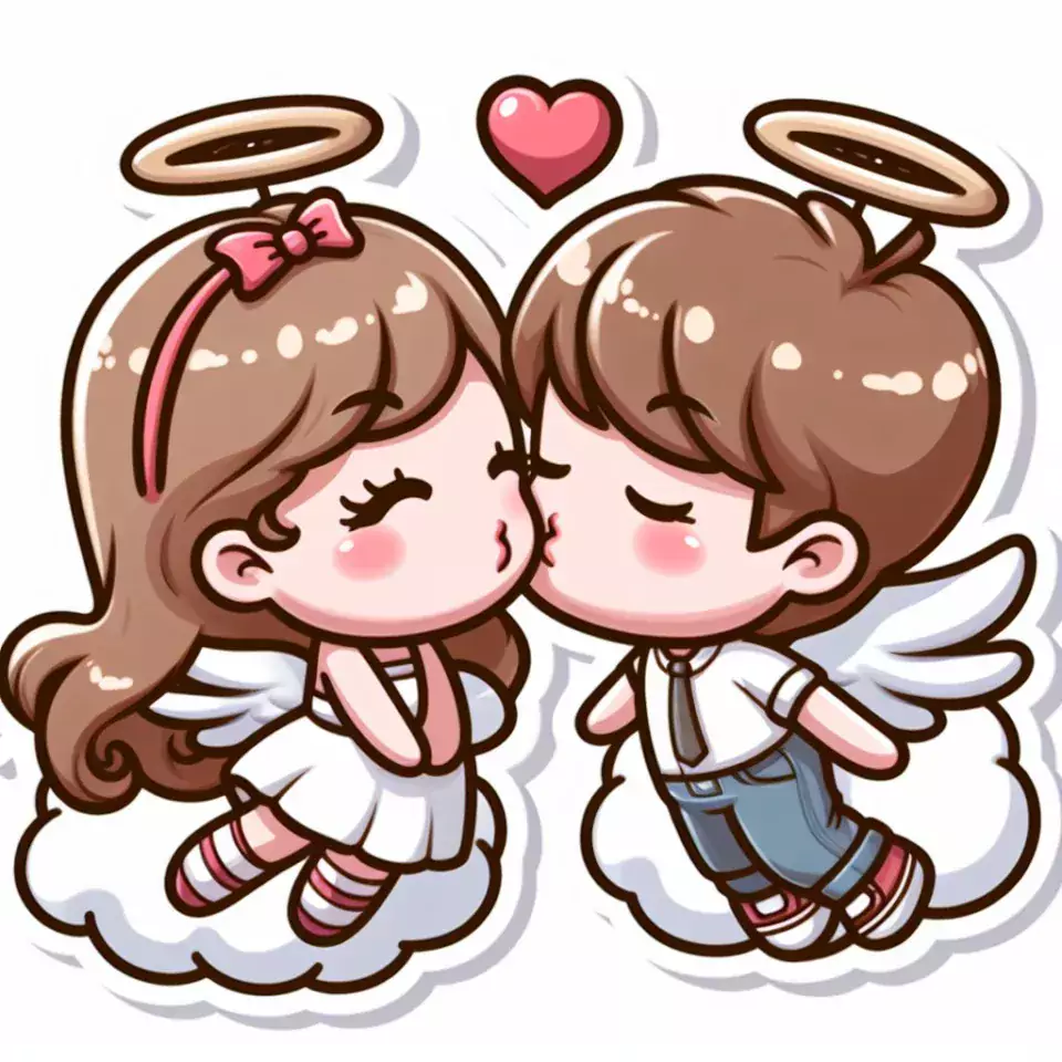 cute couple stickers with white background and kissing & hug HD printable stickers images ()