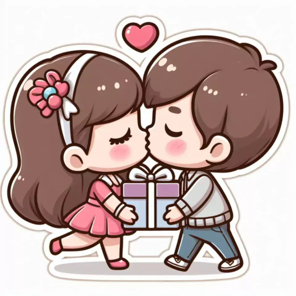 cute couple stickers with white background and kissing & hug HD printable stickers images ()