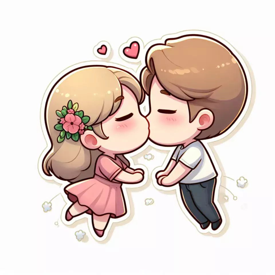 cute couple stickers with white background and kissing & hug HD printable stickers images ()