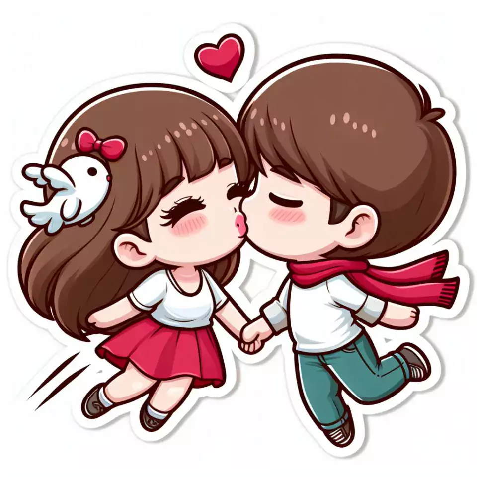 cute couple stickers with white background and kissing & hug HD printable stickers images ()