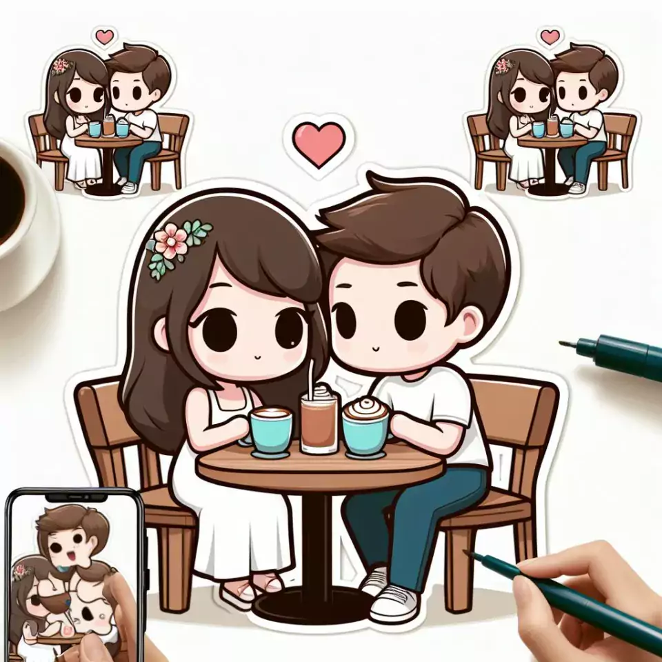 cute couple stickers with white background and kissing & hug HD printable stickers images ()