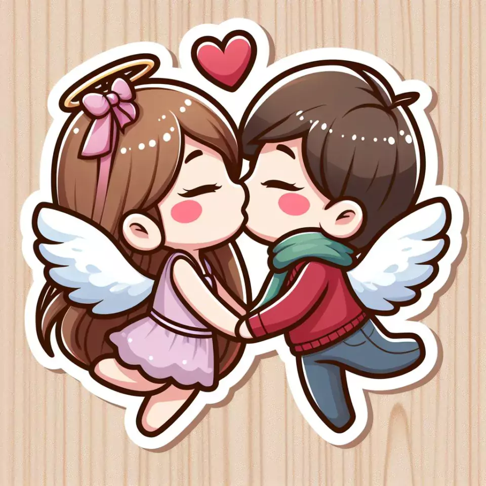 cute couple stickers with white background and kissing & hug HD printable stickers images ()