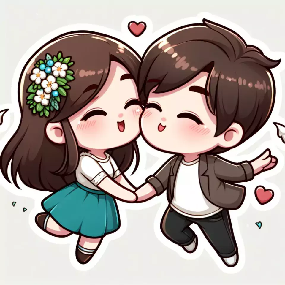 cute couple stickers with white background and kissing & hug HD printable stickers images ()